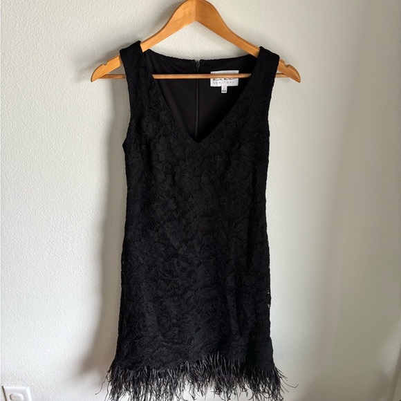Quiet Luxury Nicole Miller Black Lace Dress with feather details in size 2 - Picture 1 of 10